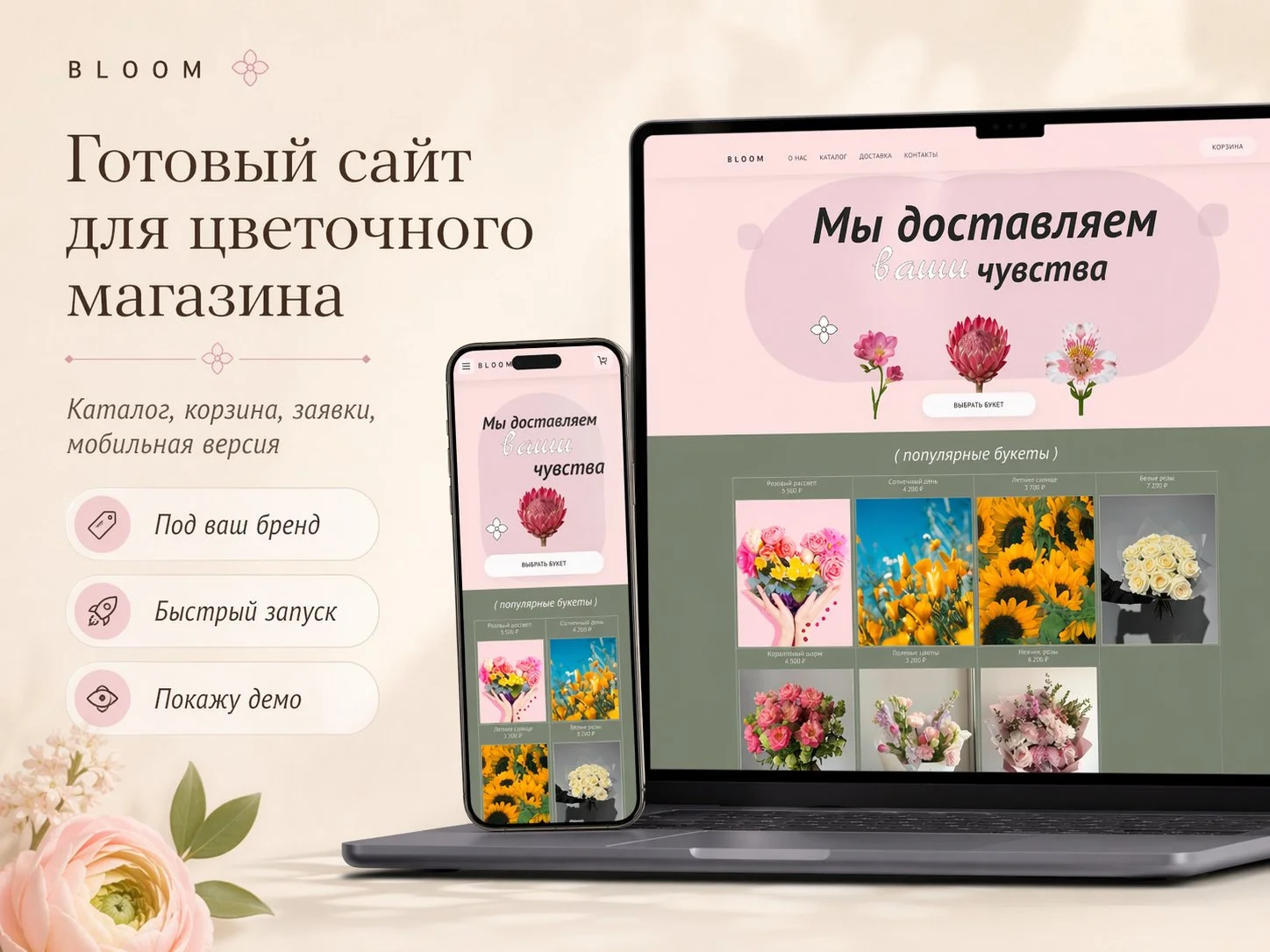 Готовый сайт для цветочного магазина + Telegram - изображение 1