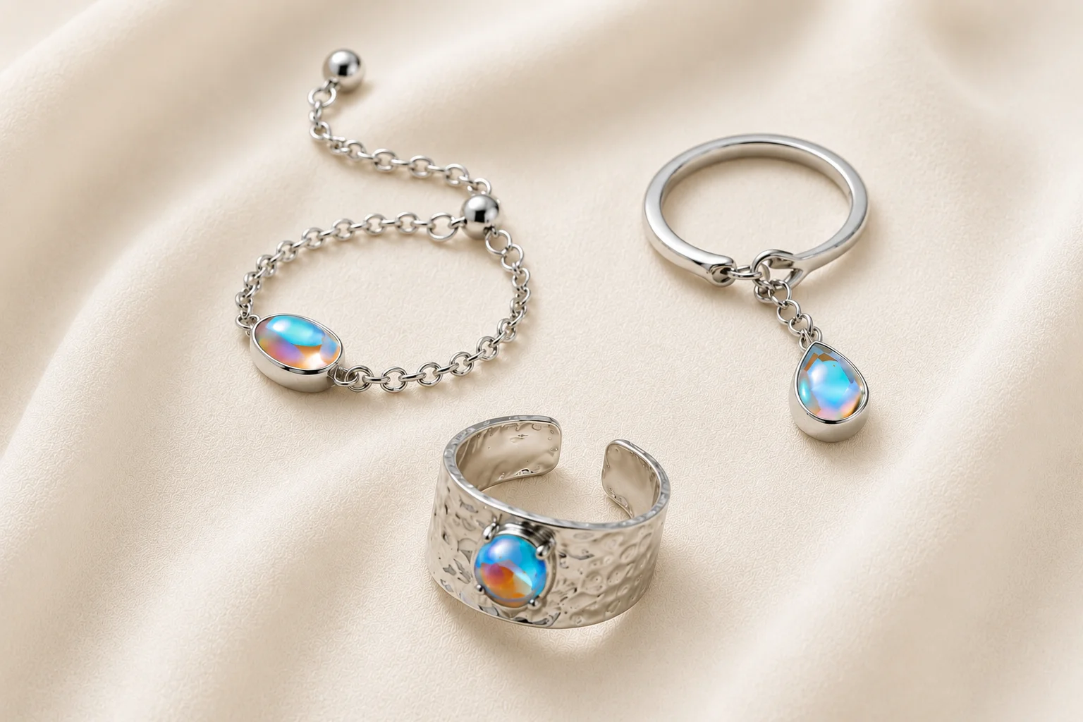 Сет из трёх серебряных колец 925 с лунными камнями