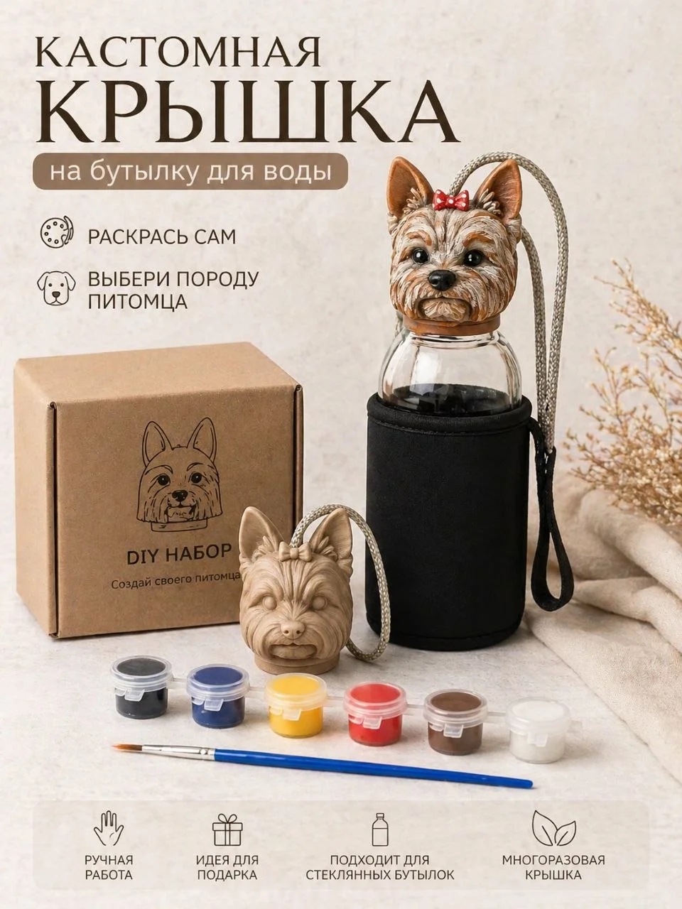 Кастомная крышка на стеклянную бутылку для воды DIY - изображение 1