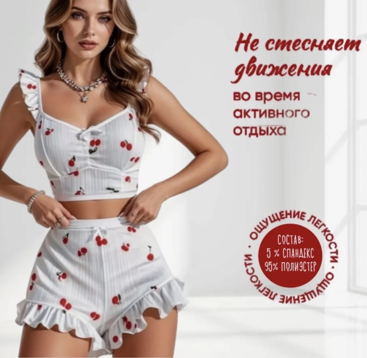 Пижама с корсетным кроем и рюшами - миниатюра 2