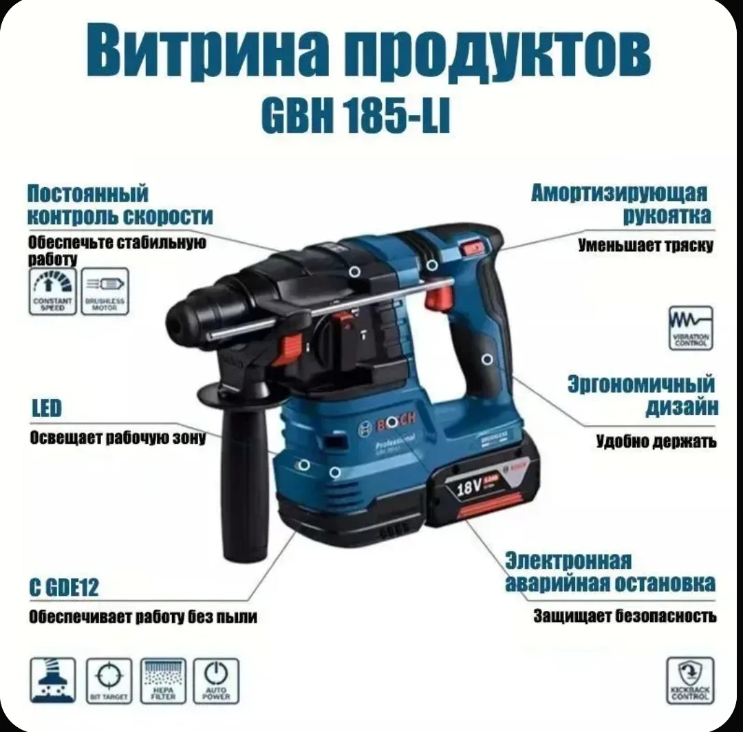 Перфоратор GBH 185-LI+ Система пылеудаления GDE 12 - миниатюра 6