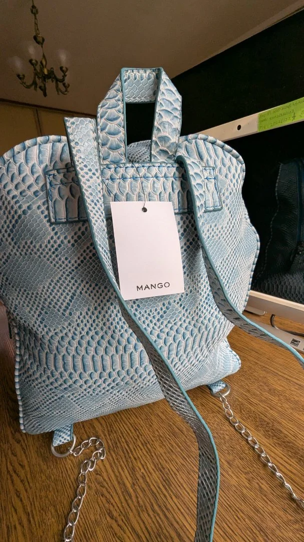 Рюкзак Манго Mango голубой под змеиную кожу Новый Оригинал - миниатюра 6