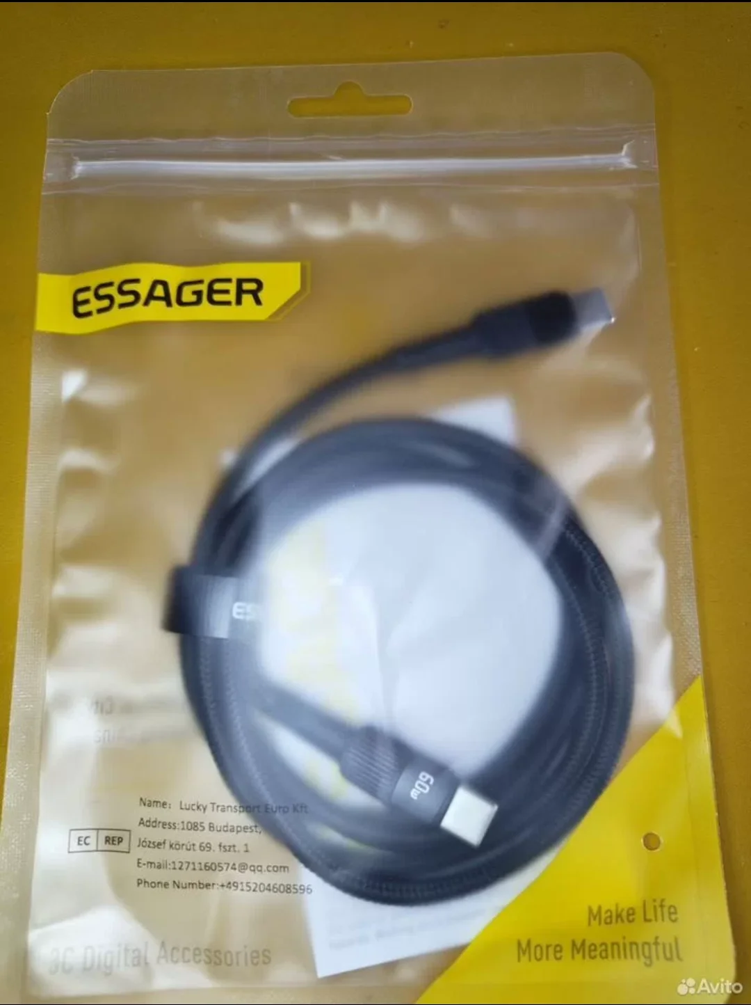 Кабель type c - tupe c Essager 60w Быстрая зарядка - миниатюра 3
