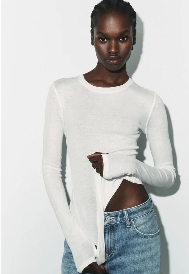 Новый лонгслив Zara 100% хлопок, белый - изображение 1