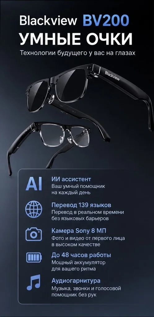 Умные очки Blackview BV200 с камерой Sony 8 МП - миниатюра 3