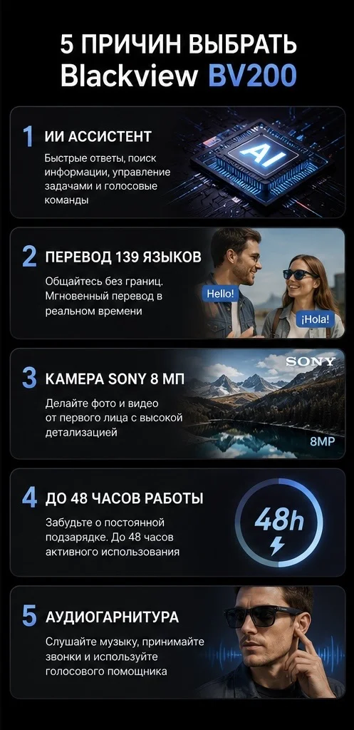 Умные очки Blackview BV200 с камерой Sony 8 МП - миниатюра 4