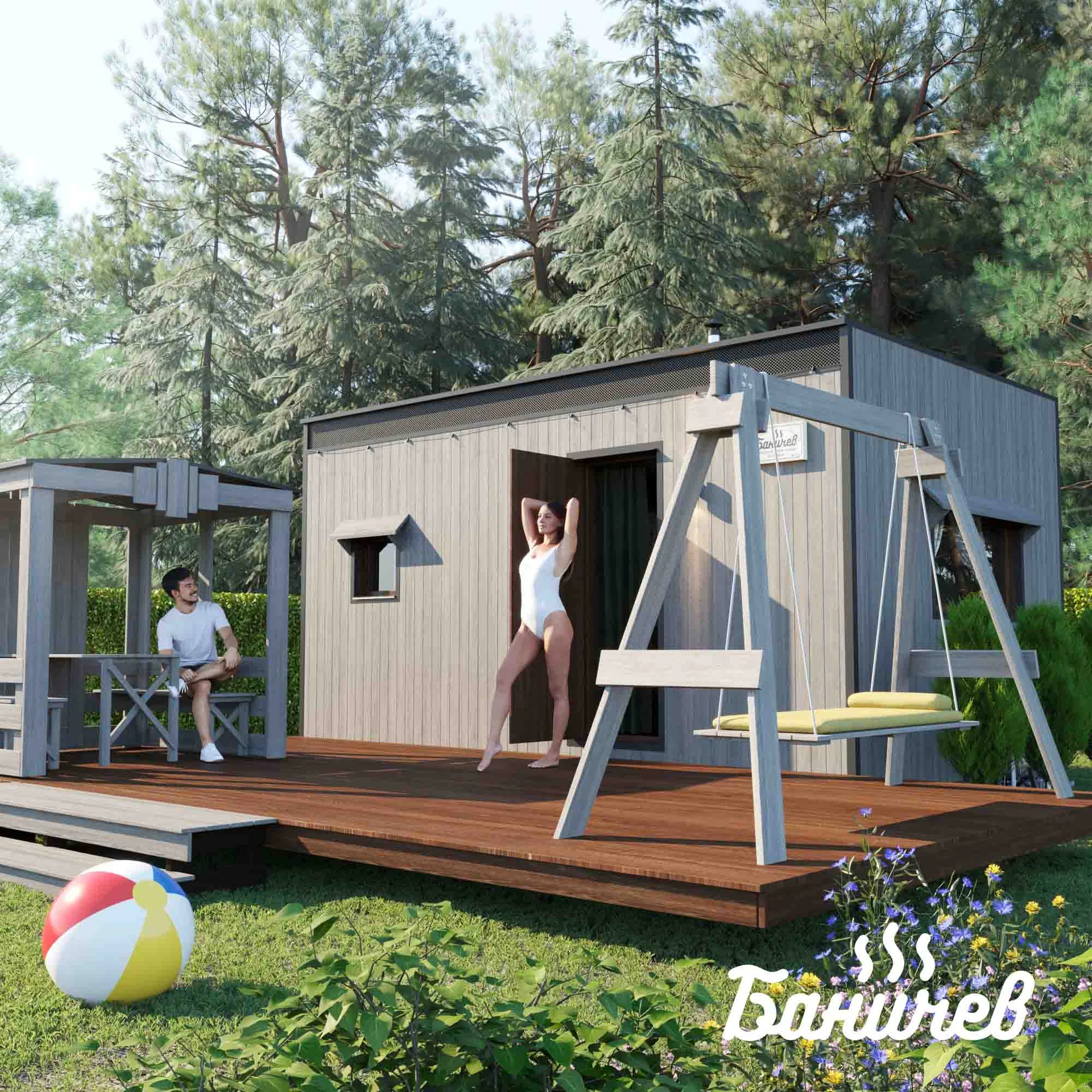 Русская баня из кедра Баничев 5,5х3,5м под ключ - миниатюра 3