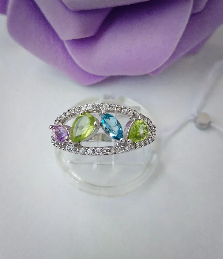 Серебряное кольцо: аметист, топаз, хризолит - изображение 1