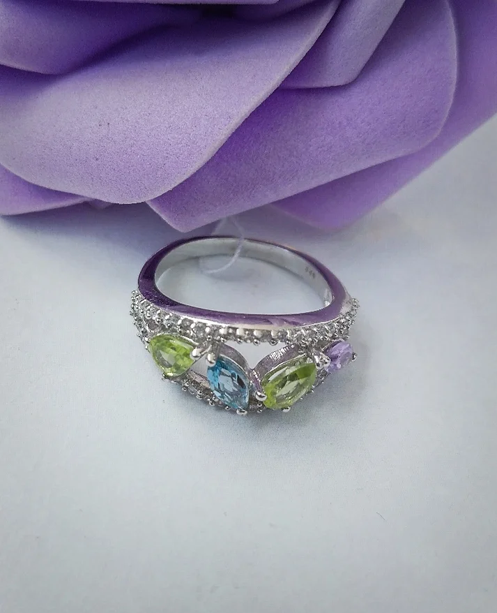 Серебряное кольцо: аметист, топаз, хризолит - миниатюра 7