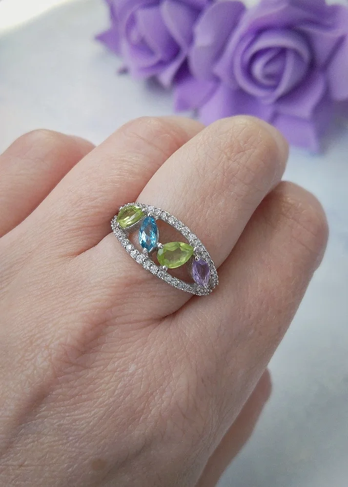 Серебряное кольцо: аметист, топаз, хризолит - миниатюра 8