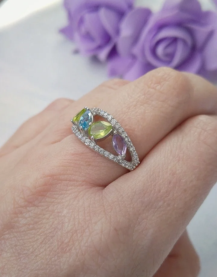 Серебряное кольцо: аметист, топаз, хризолит - миниатюра 9
