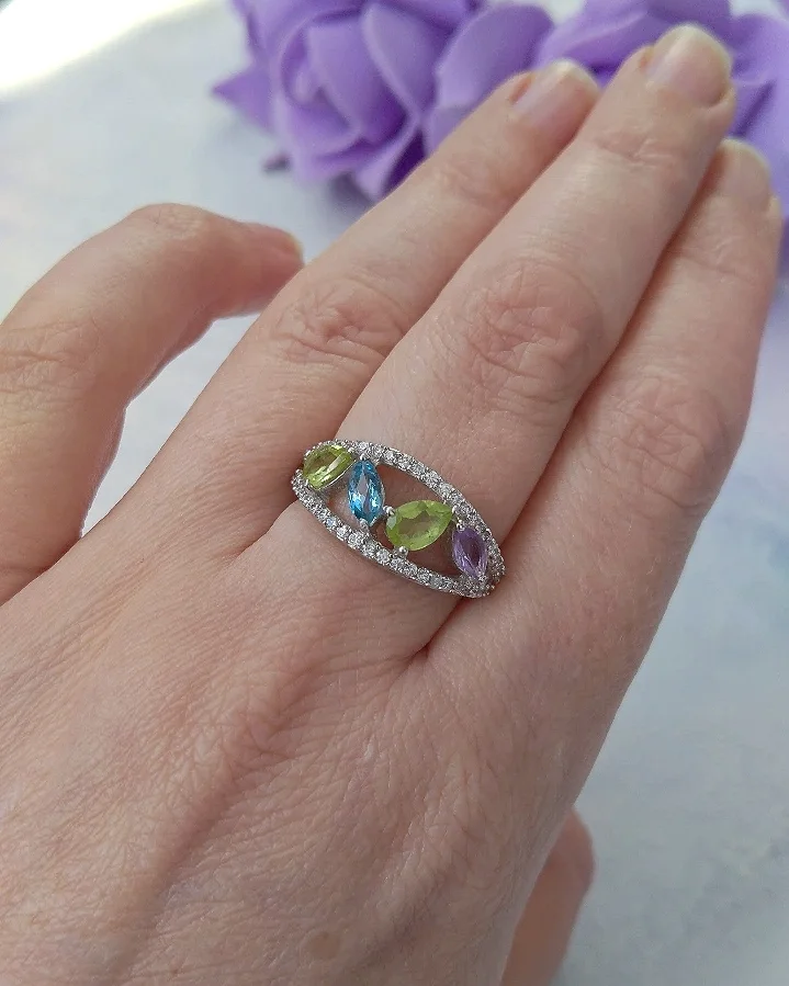 Серебряное кольцо: аметист, топаз, хризолит - миниатюра 10