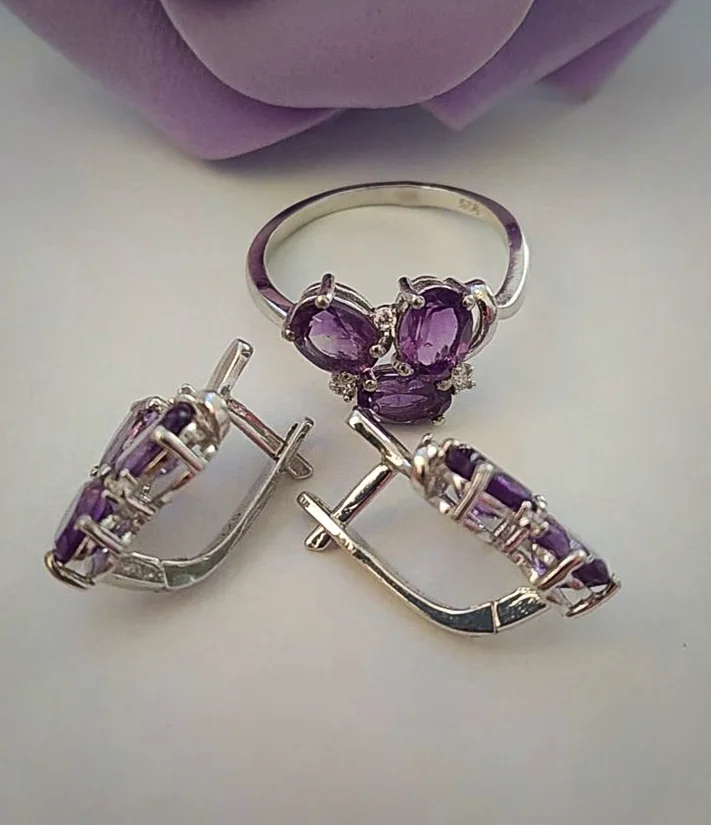 Серебряный комплект с натуральными аметистами - миниатюра 4
