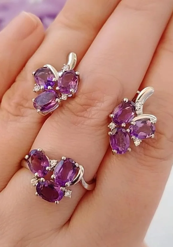 Серебряный комплект с натуральными аметистами - миниатюра 5