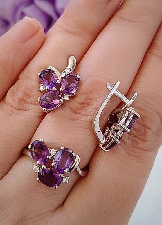 Серебряный комплект с натуральными аметистами - миниатюра 6