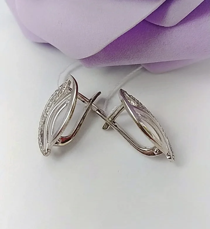 Серебряные серьги с фианитами, серебро 925 проба - миниатюра 4