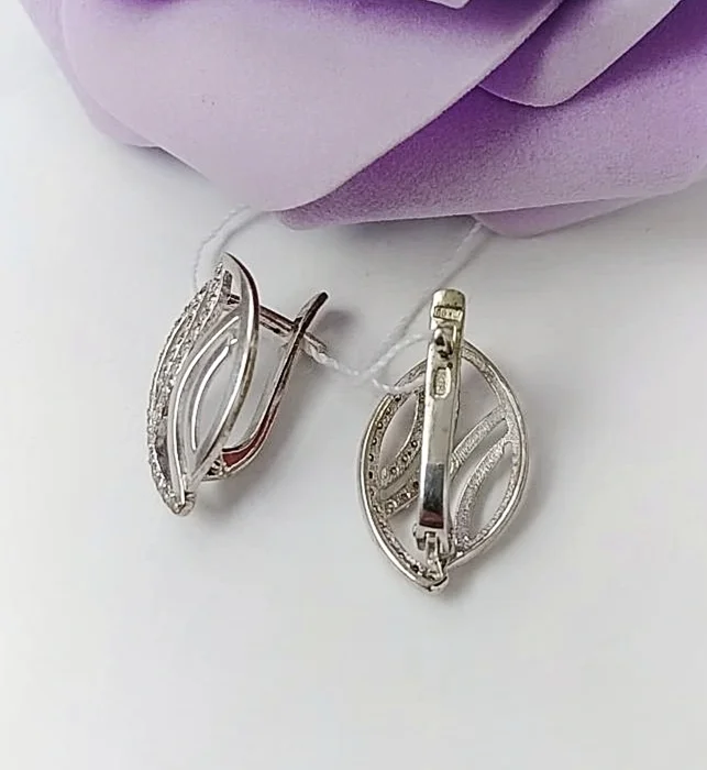 Серебряные серьги с фианитами, серебро 925 проба - миниатюра 5