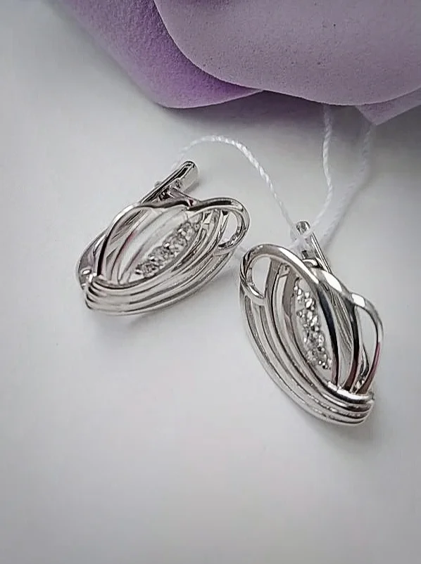 Серебряные серьги с фианитами, серебро 925 проба - изображение 1
