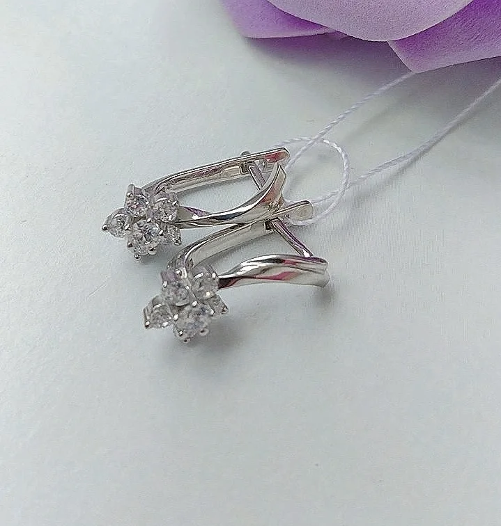 Серебряные серьги с фианитами, серебро 925 проба - изображение 1