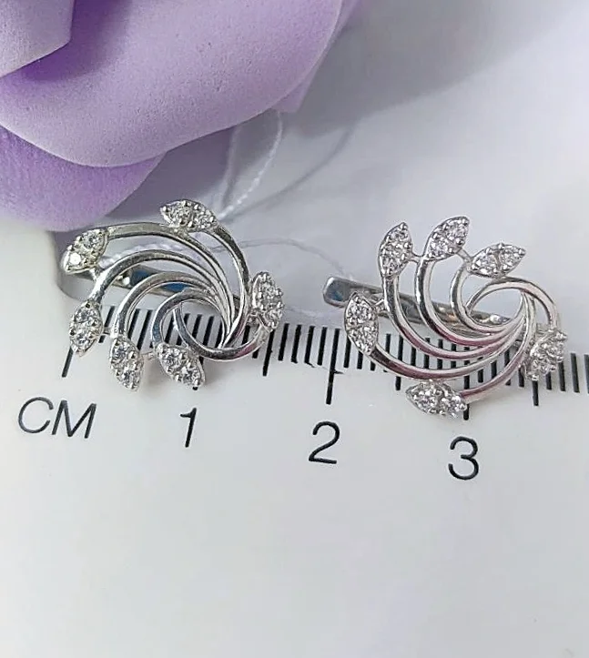 Серебряные серьги с фианитами, серебро 925 проба - миниатюра 6