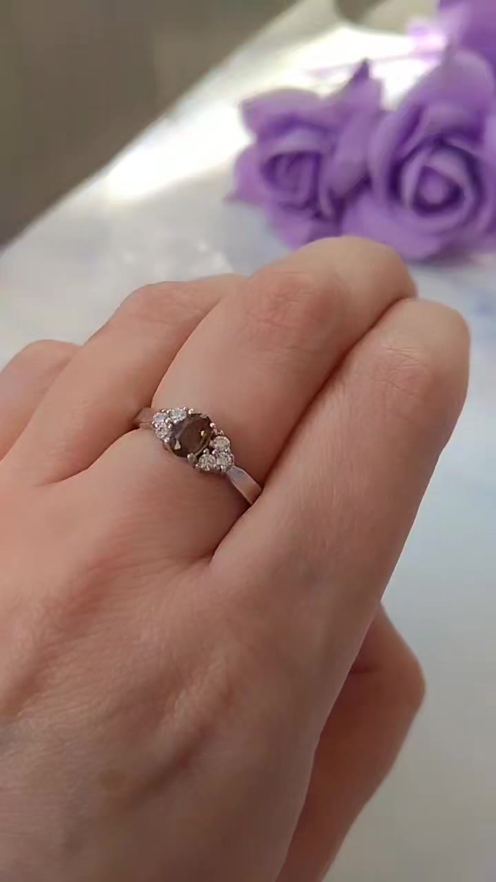 Серебряное кольцо с раухтопазом, серебро 925 проба - видео 9