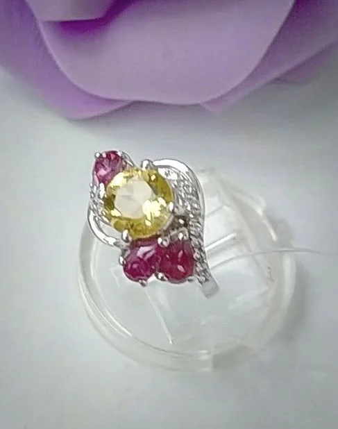 серебряное кольцо с цитрином и александритами - миниатюра 2