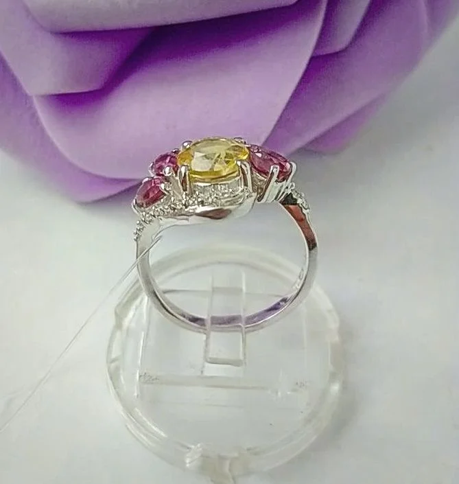 серебряное кольцо с цитрином и александритами - миниатюра 3