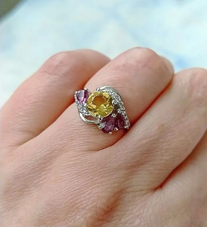 серебряное кольцо с цитрином и александритами - миниатюра 4