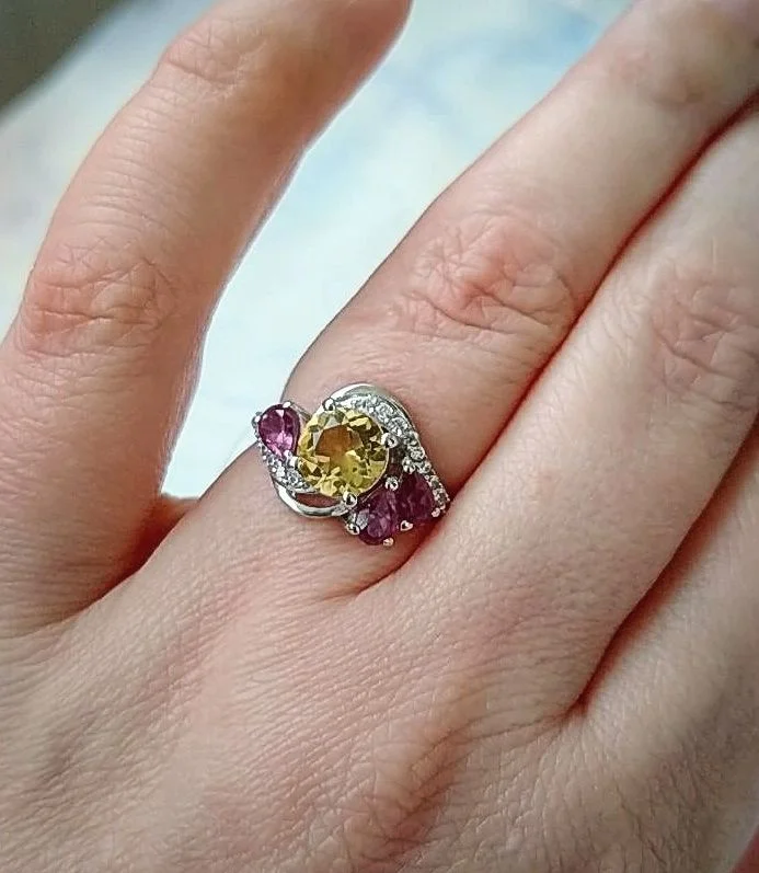 серебряное кольцо с цитрином и александритами - миниатюра 5