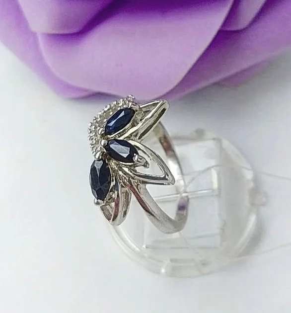 Серебряное кольцо с сапфирами, серебро 925 проба, новое - миниатюра 2