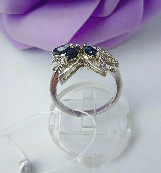 Серебряное кольцо с сапфирами, серебро 925 проба, новое - миниатюра 3