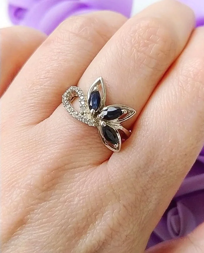 Серебряное кольцо с сапфирами, серебро 925 проба, новое - миниатюра 5