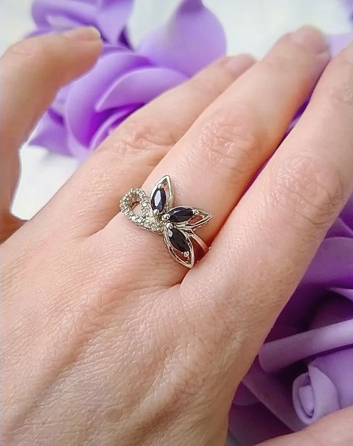 Серебряное кольцо с сапфирами, серебро 925 проба, новое - миниатюра 6