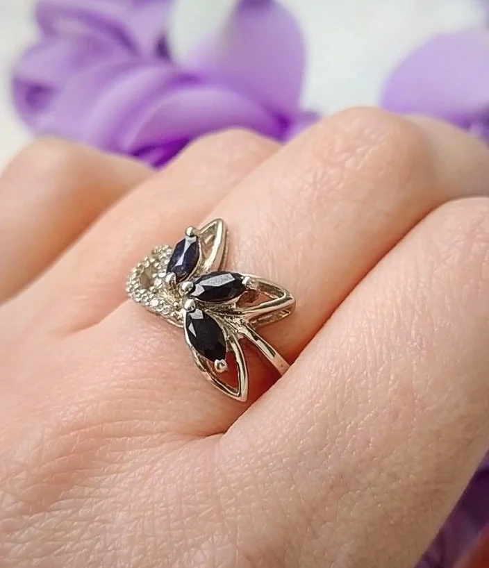 Серебряное кольцо с сапфирами, серебро 925 проба, новое - миниатюра 7