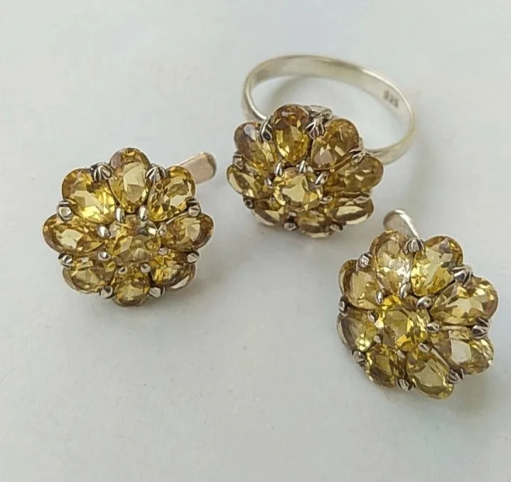 Серебряный комплект с натуральными цитринами - изображение 1