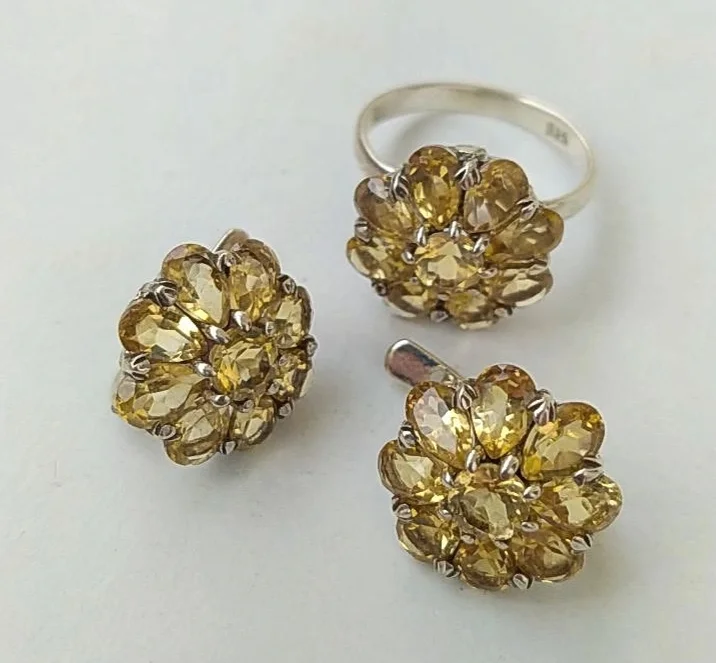 Серебряный комплект с натуральными цитринами - миниатюра 2