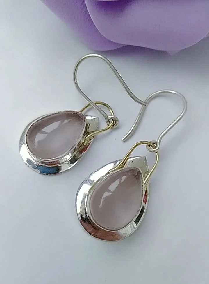 Серебряные серьги с розовым кварцем - миниатюра 2