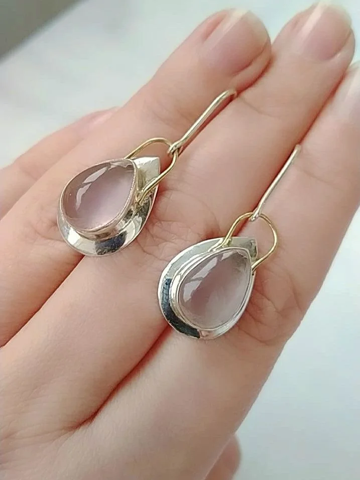 Серебряные серьги с розовым кварцем - миниатюра 4