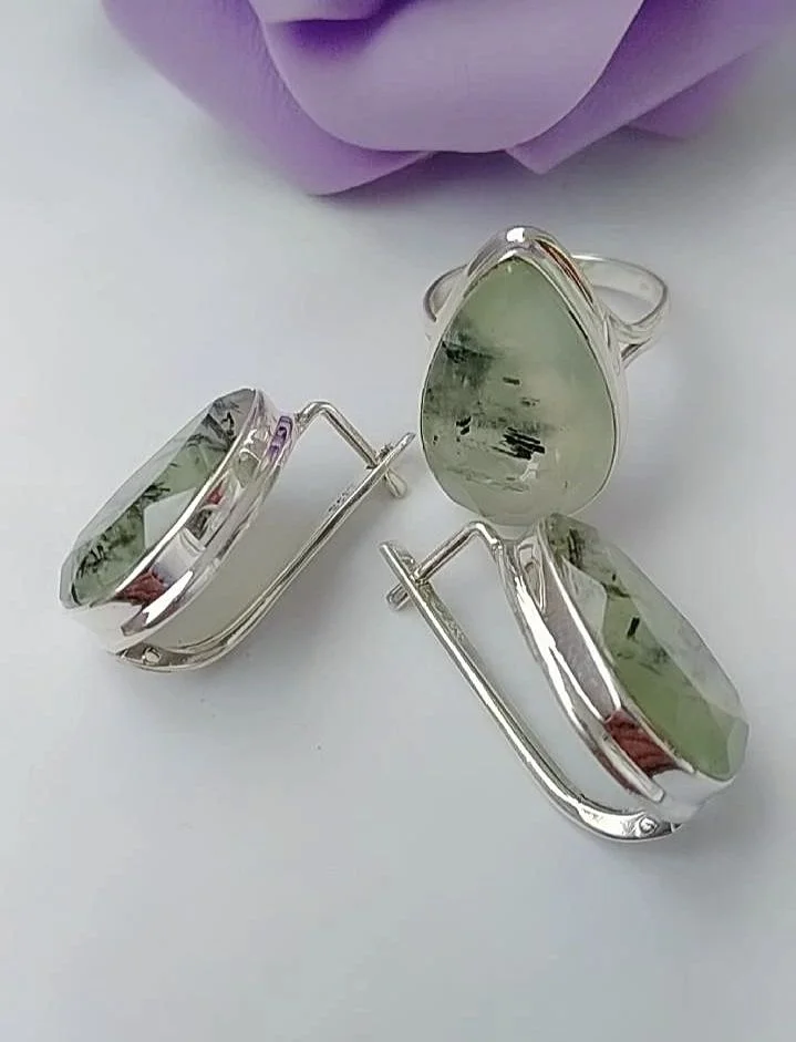 Серебряный комплект с пренитами - миниатюра 4
