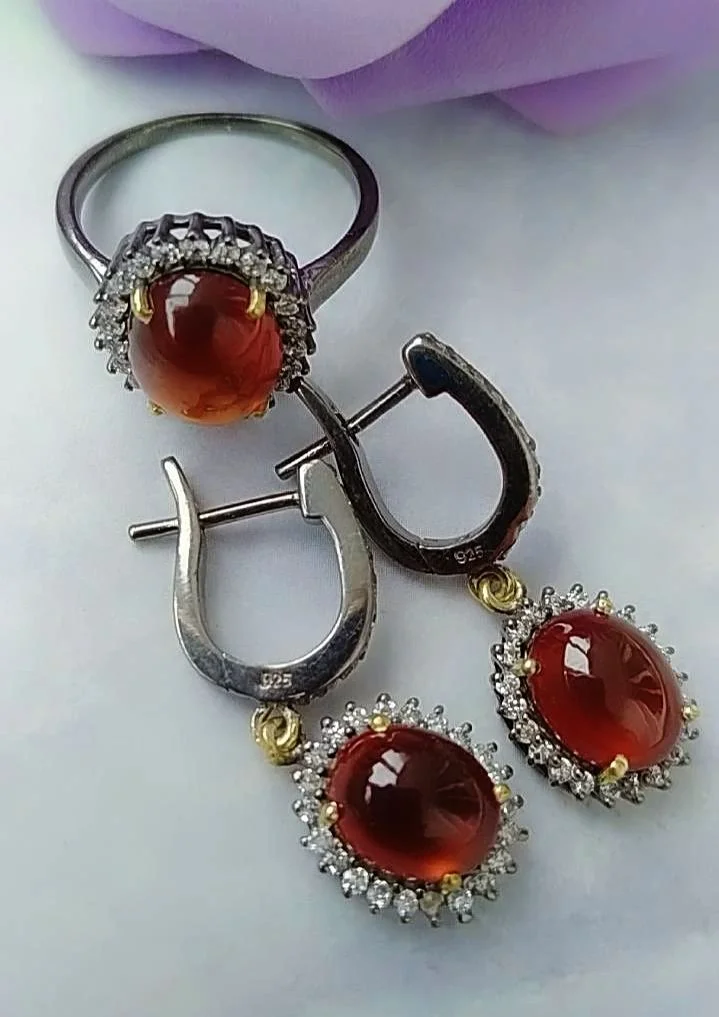 Серебряный комплект с гранатами гессонитами - миниатюра 3