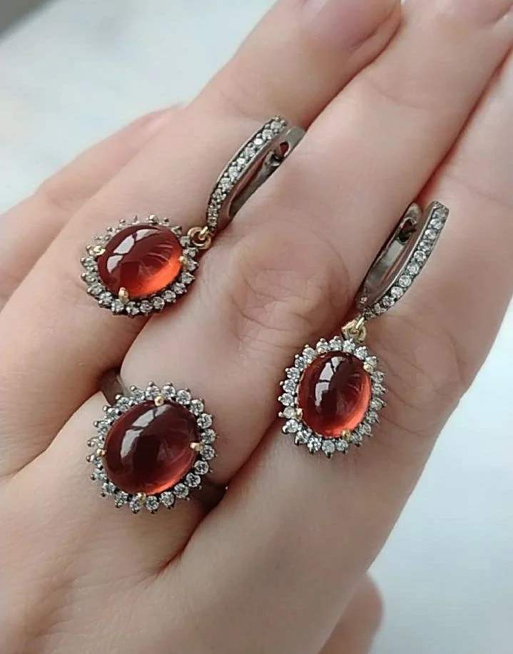 Серебряный комплект с гранатами гессонитами - миниатюра 4