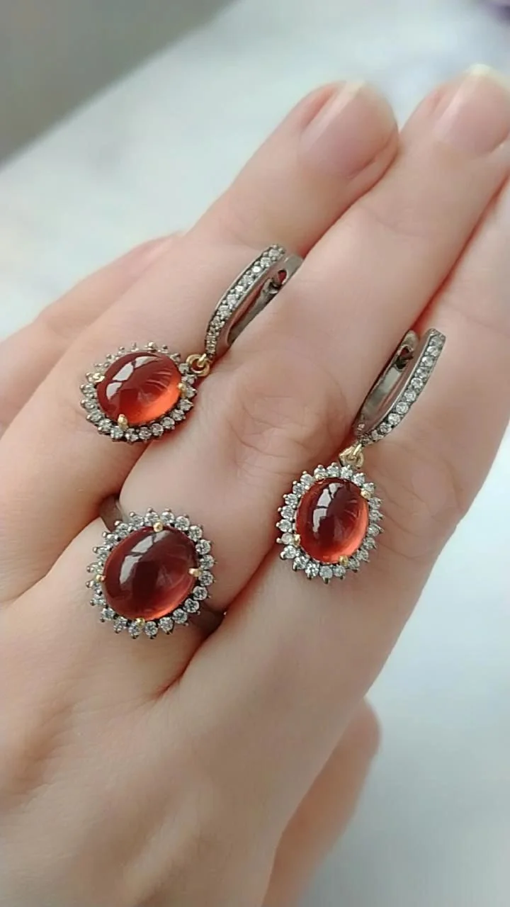Серебряный комплект с гранатами гессонитами - миниатюра 5