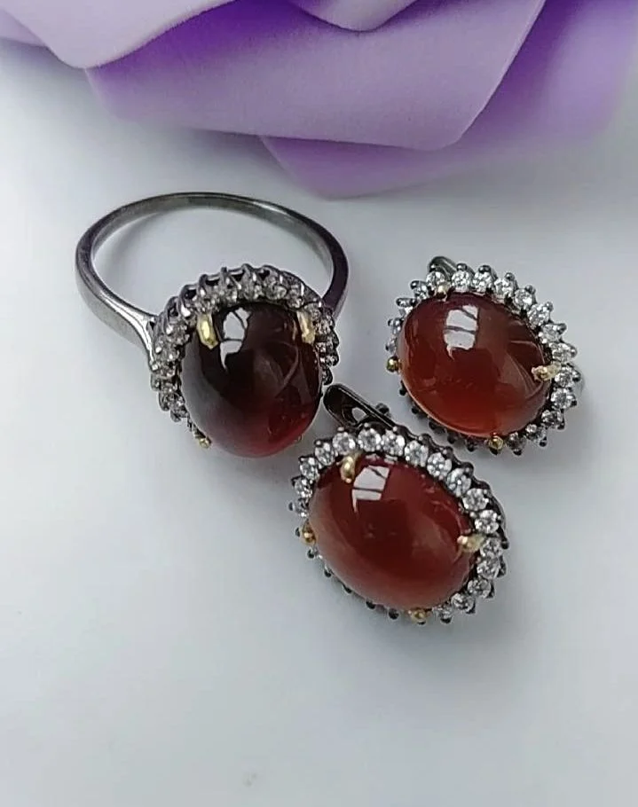Гранат гессонит, серебряный комплект - миниатюра 2