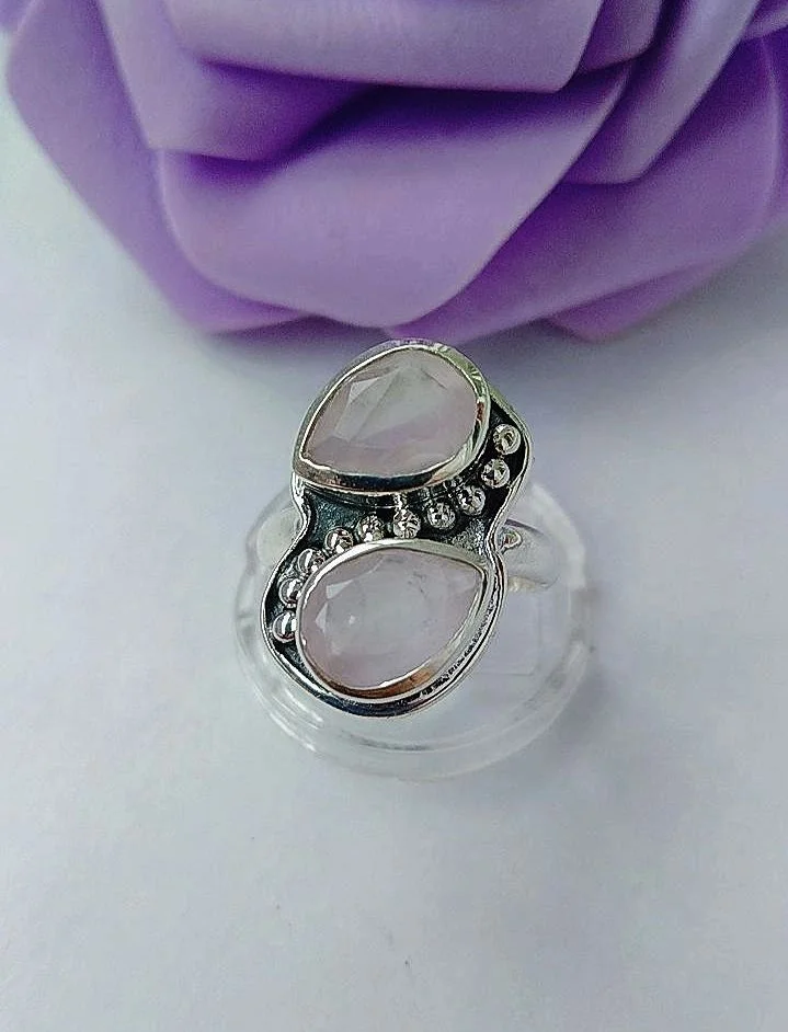 Серебряное кольцо с розовым кварцем - миниатюра 2