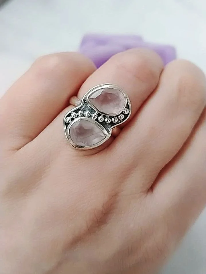 Серебряное кольцо с розовым кварцем - миниатюра 6