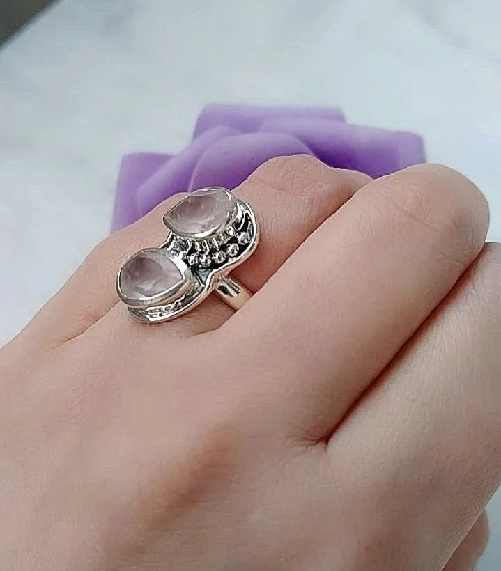 Серебряное кольцо с розовым кварцем - миниатюра 7