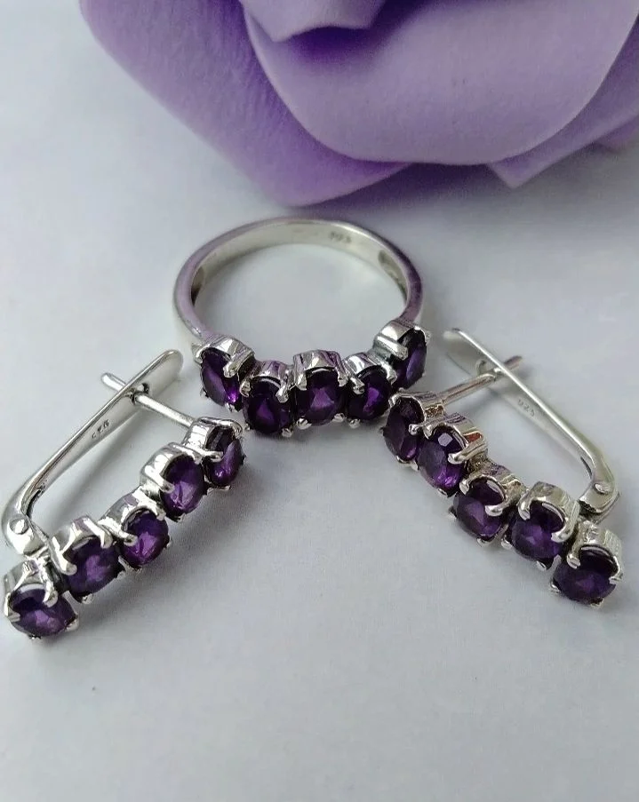 Серебряный комплект с аметистами - миниатюра 2