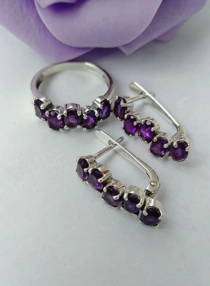 Серебряный комплект с аметистами - миниатюра 3