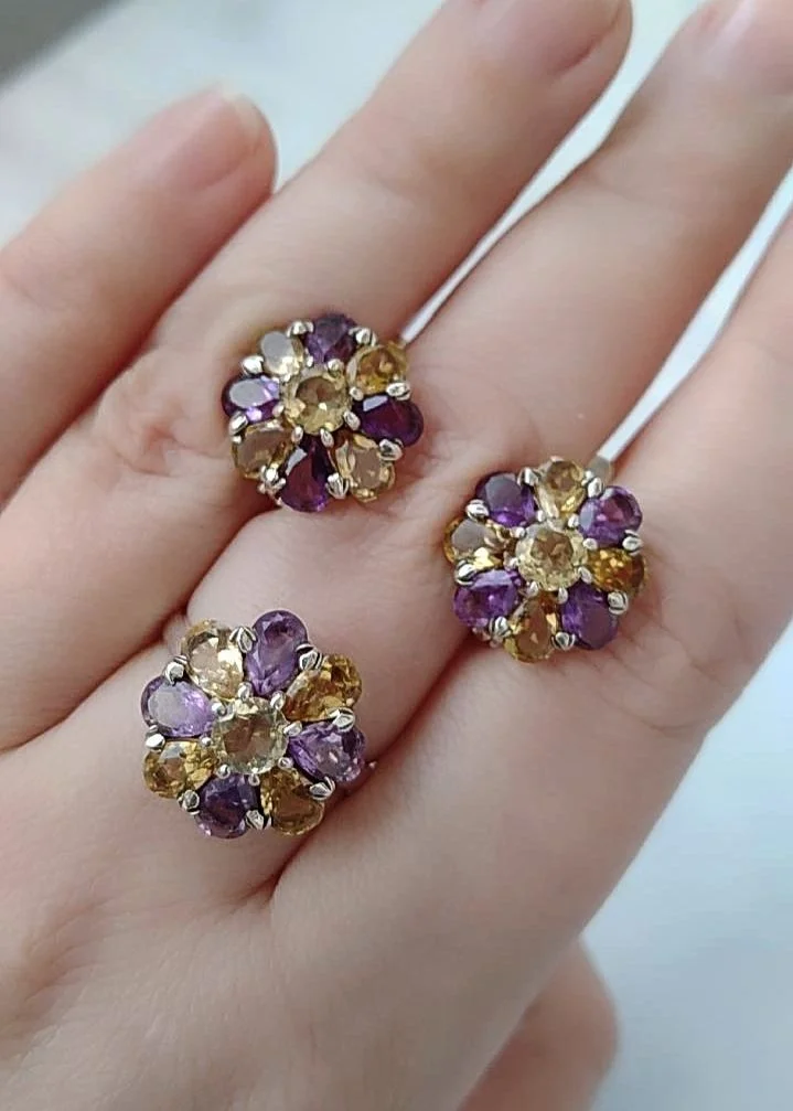 Серебряный комплект с цитринами и аметистами - миниатюра 4