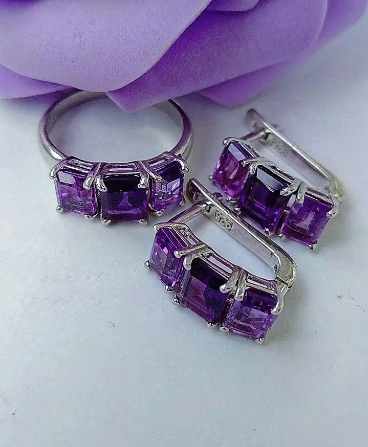 Серебряный комплект с аметистами - миниатюра 2